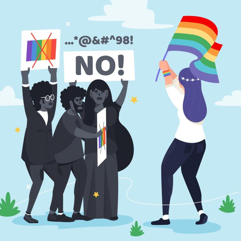 Ilustración sobre grupos de odio contra la población LGBTI.