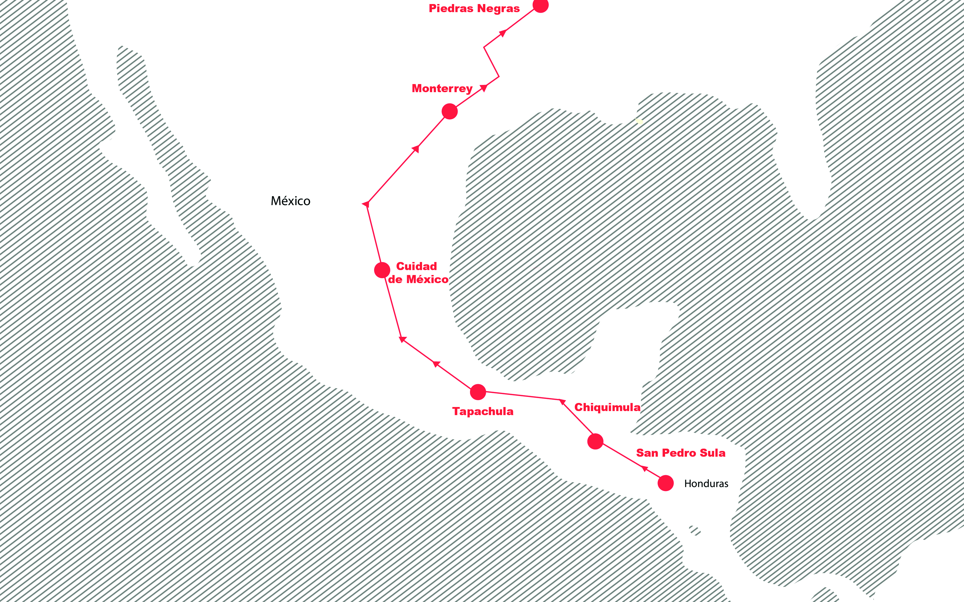 La ruta de Jessica: de San Pedro Sula a Piedras Negras. Ilustración: Dunia Orellana