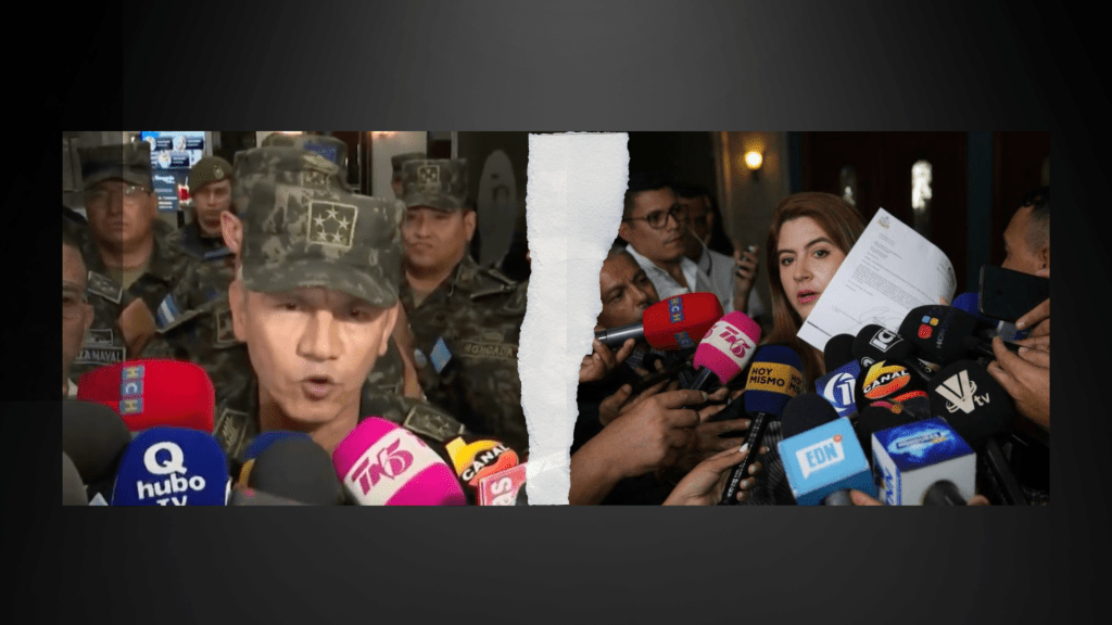 Capturas de pantallas de las conferencias del jefe de las Fuerzas Armadas, Roosevelt  Hernández y la presidenta del Consejo Nacional Electoral, Cossette López.