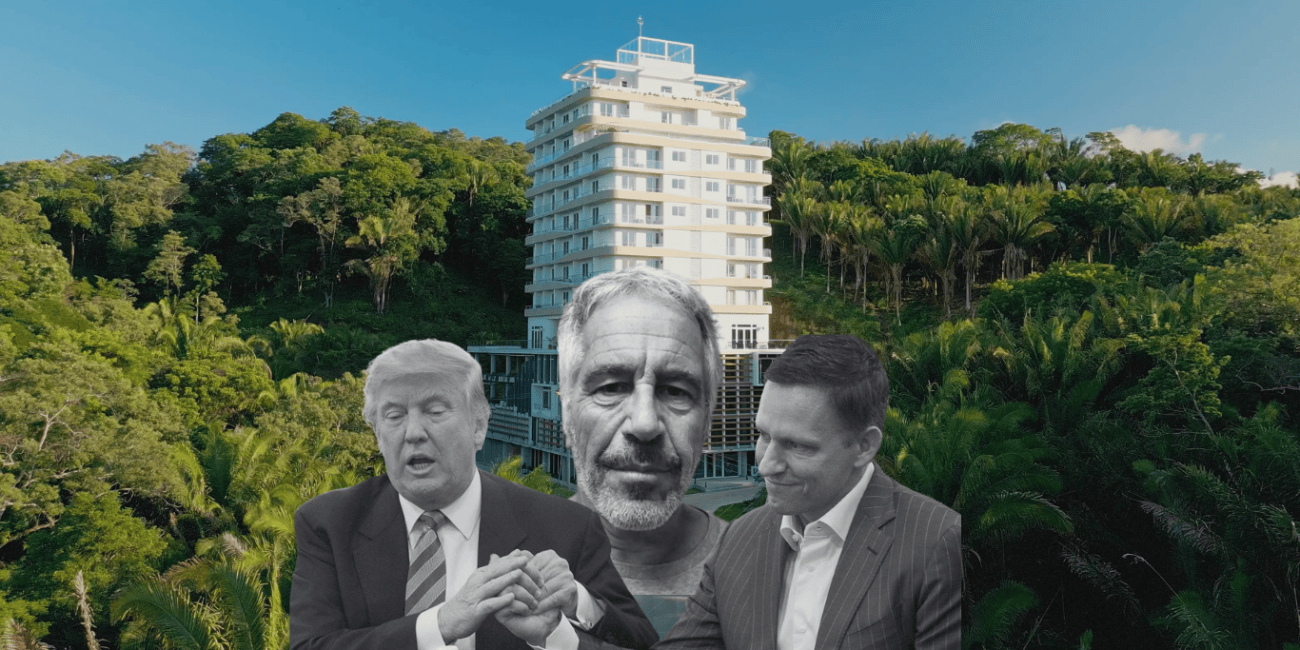 Imagen de Prospera, Donald Trump, Peter Thiel y Jeffrey Epstein.