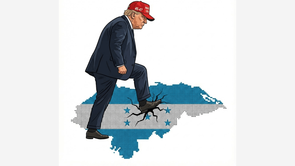 Imagen del presidente Donald Trump pisoteando el territorio de Honduras.
